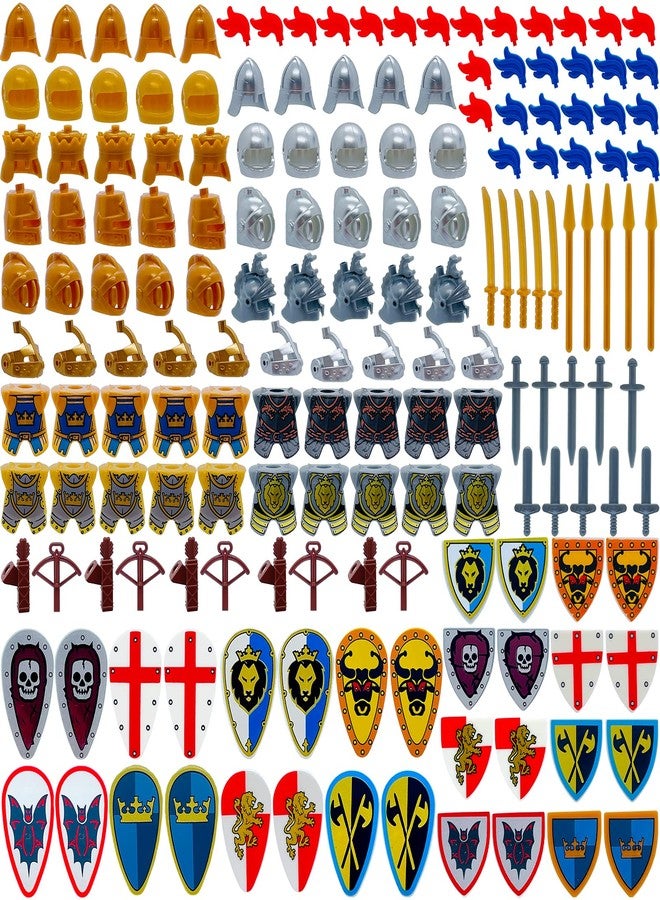 Miutrue Medieval Knight Weapons Pack Accessories Set Building Block Toy Armor Helmet Shield Bow Arrow Designed for Mini Figures Gift for Kids Boys Grils Building Kits Toys - Image 1